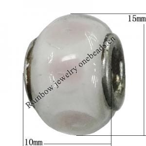 Handmade European Style Lampwork Beads With Platinum Color Copper Core, 10x15mm Hole:5mm, Sold by PC