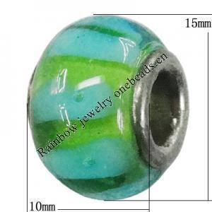 Handmade European Style Lampwork Beads With Platinum Color Copper Core, 10x15mm Hole:5mm, Sold by PC