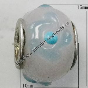 Handmade European Style Lampwork Beads With Platinum Color Copper Core, 10x15mm Hole:5mm, Sold by PC