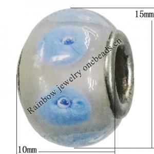 Handmade European Style Lampwork Beads With Platinum Color Copper Core, 10x15mm Hole:5mm, Sold by PC