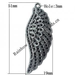 Pendant Zinc Alloy Jewelry Findings Lead-free, Wing 19x51mm Hole:3mm, Sold by Bag