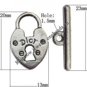 Clasp Zinc Alloy Jewelry Findings Lead-free, Loop:13x20mm, Bar:23x3mm Hole:1.5mm, Sold by Bag