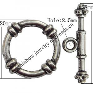 Clasp Zinc Alloy Jewelry Findings Lead-free, Loop:20mm, Bar:28x5mm Hole:2.5mm, Sold by Bag