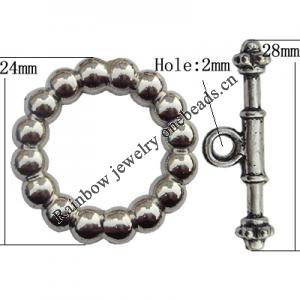 Clasp Zinc Alloy Jewelry Findings Lead-free, Loop:24mm, Bar:28x5mm Hole:2mm, Sold by Bag