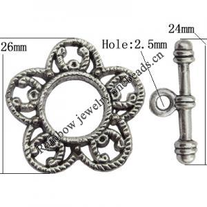 Clasp Zinc Alloy Jewelry Findings Lead-free, Loop:26mm, Bar:24x4mm Hole:2.5mm, Sold by Bag