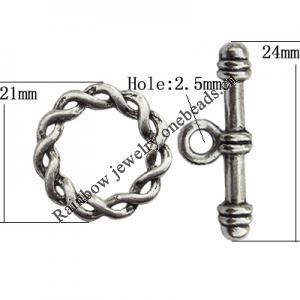 Clasp Zinc Alloy Jewelry Findings Lead-free, Loop:21mm, Bar:24x4mm Hole:2.5mm, Sold by Bag