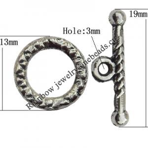 Clasp Zinc Alloy Jewelry Findings Lead-free, Loop:13mm, Bar:19x3mm Hole:1mm, Sold by Bag