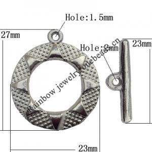 Clasp Zinc Alloy Jewelry Findings Lead-free, Loop:23x27mm, Bar:23x3mm Big Hole:2mm Small Hole:1.5mm, Sold by Bag