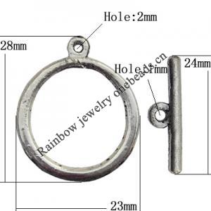 Clasp Zinc Alloy Jewelry Findings Lead-free, Loop:23x28mm, Bar:24x3mm Big Hole:2mm Small Hole:1mm, Sold by Bag