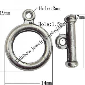 Clasp Zinc Alloy Jewelry Findings Lead-free, Loop:14x19mm, Bar:17x4mm Big Hole:2mm Small Hole:1.5mm, Sold by Bag