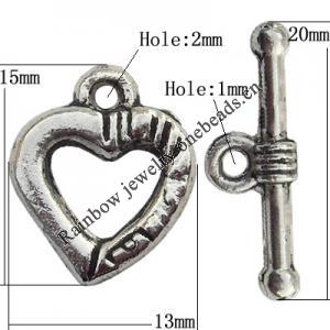 Clasp Zinc Alloy Jewelry Findings Lead-free, Loop:13x15mm, Bar:20x3mm Big Hole:2mm Small Hole:1mm, Sold by Bag