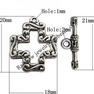 Clasp Zinc Alloy Jewelry Findings Lead-free, Loop:18x20mm, Bar:21x3mm Big Hole:2mm Small Hole:1mm, Sold by Bag