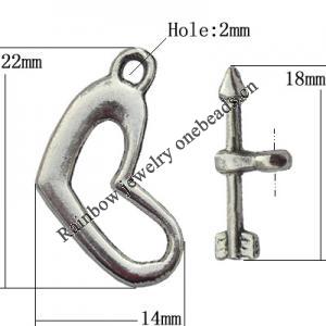 Clasp Zinc Alloy Jewelry Findings Lead-free, Loop:14x22mm, Bar:18x5mm Big Hole:3mm Small Hole:2mm, Sold by Bag