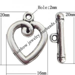 Clasp Zinc Alloy Jewelry Findings Lead-free, Loop:16x20mm, Bar:20x4mm Big Hole:3mm Small Hole:2mm, Sold by Bag