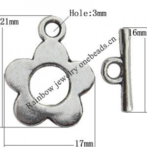 Clasp Zinc Alloy Jewelry Findings Lead-free, Loop:17x21mm, Bar:16x3mm Big Hole:3mm, Sold by Bag