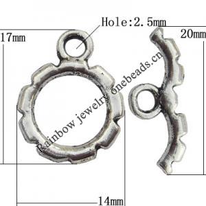 Clasp Zinc Alloy Jewelry Findings Lead-free, Loop:14x17mm, Bar:9x20mm Hole:2.5mm, Sold by Bag