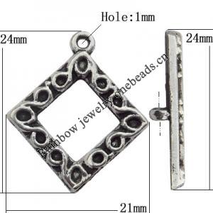 Clasp Zinc Alloy Jewelry Findings Lead-free, Loop:21x24mm, Bar:24x4mm Small Hole:2mm, Sold by Bag