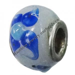 Handmade European Style Lampwork Beads With Platinum Color Copper Core, About 10x15mm Hole:5mm, Sold by PC