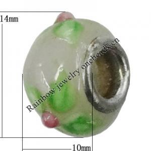 Handmade European Style Lampwork Beads With Platinum Color Copper Core, About 10x15mm Hole:5mm, Sold by PC