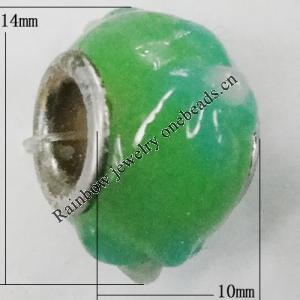 Handmade European Style Lampwork Beads With Platinum Color Copper Core, About 10x15mm Hole:5mm, Sold by PC