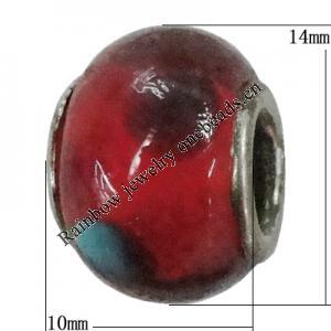 Handmade European Style Lampwork Beads With Platinum Color Copper Core, 10x15mm Hole:5mm, Sold by PC