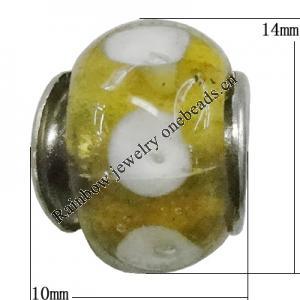 Handmade European Style Lampwork Beads With Platinum Color Copper Core, 10x15mm Hole:5mm, Sold by PC