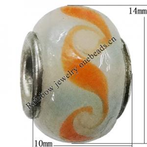 Handmade European Style Lampwork Beads With Platinum Color Copper Core, 10x15mm Hole:5mm, Sold by PC