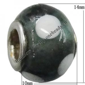 Handmade European Style Lampwork Beads With Platinum Color Copper Core, 10x15mm Hole:5mm, Sold by PC