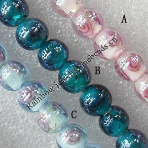 Plate Colorized Silver Foil Lampwork Beads, Round 12mm Hole: About 1.5mm, Sold by PC 