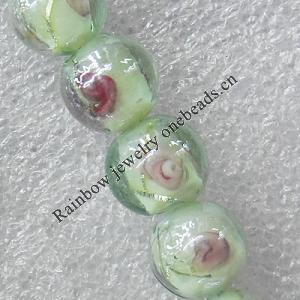 Plate Colorized Silver Foil Lampwork Beads, Round 14mm Hole: About 1.5mm, Sold by PC 