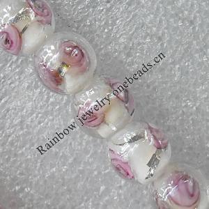 Plate Colorized Silver Foil Lampwork Beads, Round 12mm Hole: About 1.5mm, Sold by PC 