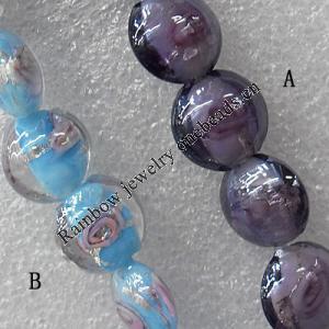 Plate Colorized Silver Foil Lampwork Beads, Flat Round 12mm Hole: About 1.5mm, Sold by PC 