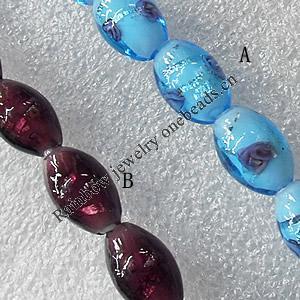 Plate Colorized Silver Foil Lampwork Beads, Oval 8x10mm Hole: About 1.5mm, Sold by PC 