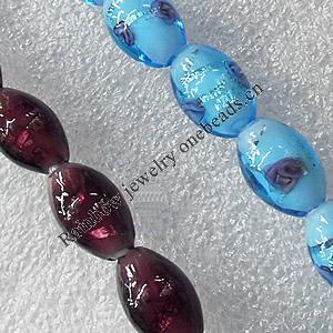 Mix Color Plate Colorized Silver Foil Lampwork Beads, Oval 8x10mm Hole: About 1.5mm, Sold by Group