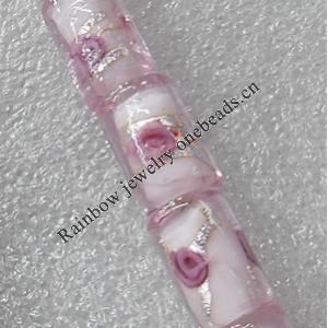 Plate Colorized Silver Foil Lampwork Beads, Column 10x16mm Hole: About 1.5mm, Sold by PC