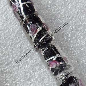 Plate Colorized Silver Foil Lampwork Beads, Column 8x12mm Hole: About 1.5mm, Sold by PC