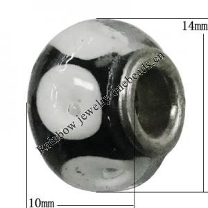 Handmade European Style Lampwork Beads With Platinum Color Copper Core, 10x15mm Hole:5mm, Sold by PC