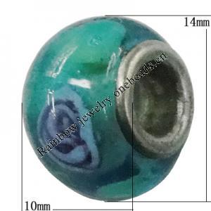 Handmade European Style Lampwork Beads With Platinum Color Copper Core, 10x15mm Hole:5mm, Sold by PC