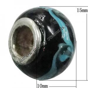 Handmade European Style Lampwork Beads With Platinum Color Copper Core, 10x15mm Hole:5mm, Sold by PC