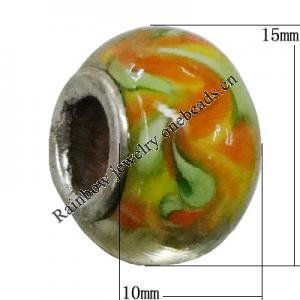 Handmade European Style Lampwork Beads With Platinum Color Copper Core, 10x15mm Hole:5mm, Sold by PC