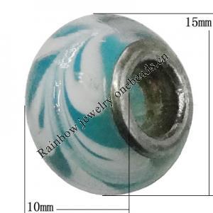 Handmade European Style Lampwork Beads With Platinum Color Copper Core, 10x15mm Hole:5mm, Sold by PC