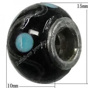 Handmade European Style Lampwork Beads With Platinum Color Copper Core, 10x15mm Hole:5mm, Sold by PC