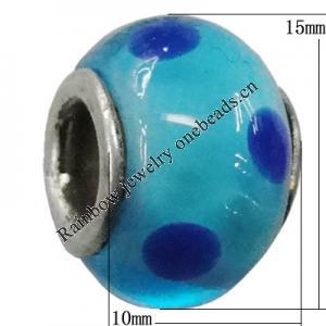 Handmade European Style Lampwork Beads With Platinum Color Copper Core, 10x15mm Hole:5mm, Sold by PC