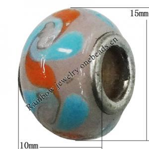 Handmade European Style Lampwork Beads With Platinum Color Copper Core, 10x15mm Hole:5mm, Sold by PC