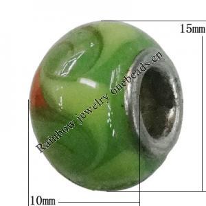 Handmade European Style Lampwork Beads With Platinum Color Copper Core, 10x15mm Hole:5mm, Sold by PC