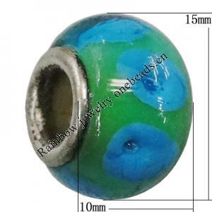 Handmade European Style Lampwork Beads With Platinum Color Copper Core, 10x15mm Hole:5mm, Sold by PC