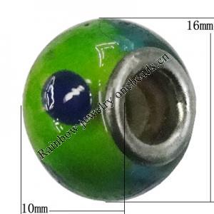 Handmade European Style Lampwork Beads With Platinum Color Copper Core, 10x15mm Hole:5mm, Sold by PC