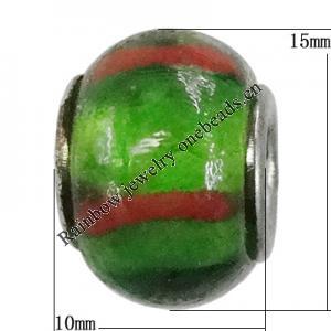 Handmade European Style Lampwork Beads With Platinum Color Copper Core, 10x15mm Hole:5mm, Sold by PC