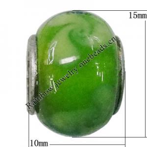 Handmade European Style Lampwork Beads With Platinum Color Copper Core, 10x15mm Hole:5mm, Sold by PC