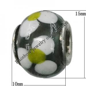 Handmade European Style Lampwork Beads With Platinum Color Copper Core, 10x15mm Hole:5mm, Sold by PC